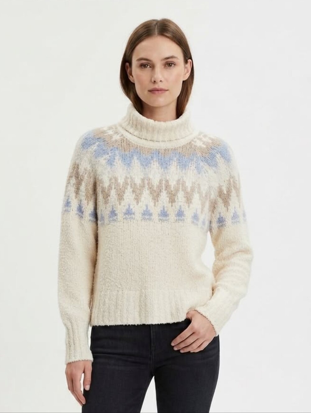 American Eagle Sweater Cozy Cream and Blue Knit Size Small